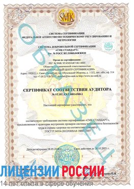 Образец сертификата соответствия аудитора №ST.RU.EXP.00014300-1 Зима Сертификат OHSAS 18001